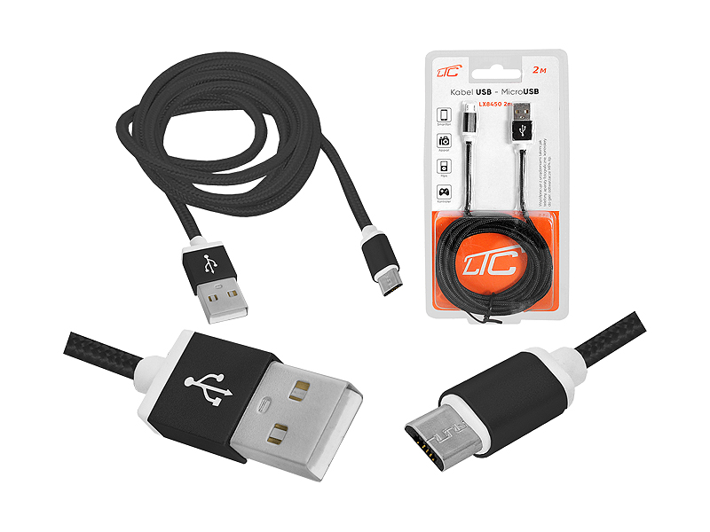 PS Kabel USB -microUSB 2m, czarny/srebrny - 2840 LX8450